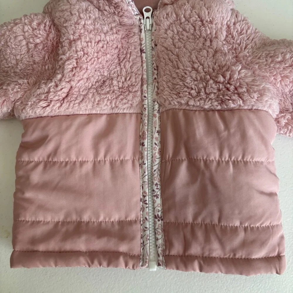 Carter's Just One‎ You Pink Sherpa Quilted Hooded Jacket Bear Ears 3M 1T471510